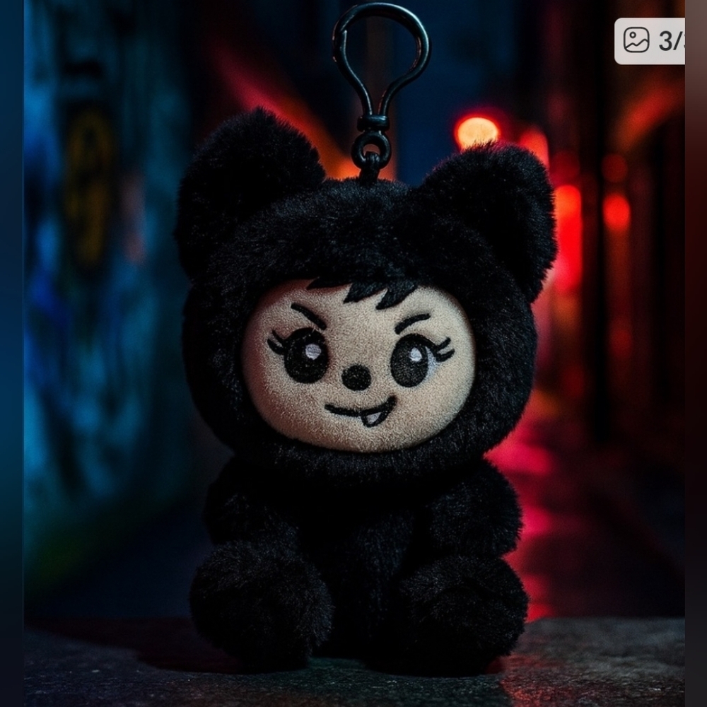 Adorable Black Plush  Halloween Lababies Keychain